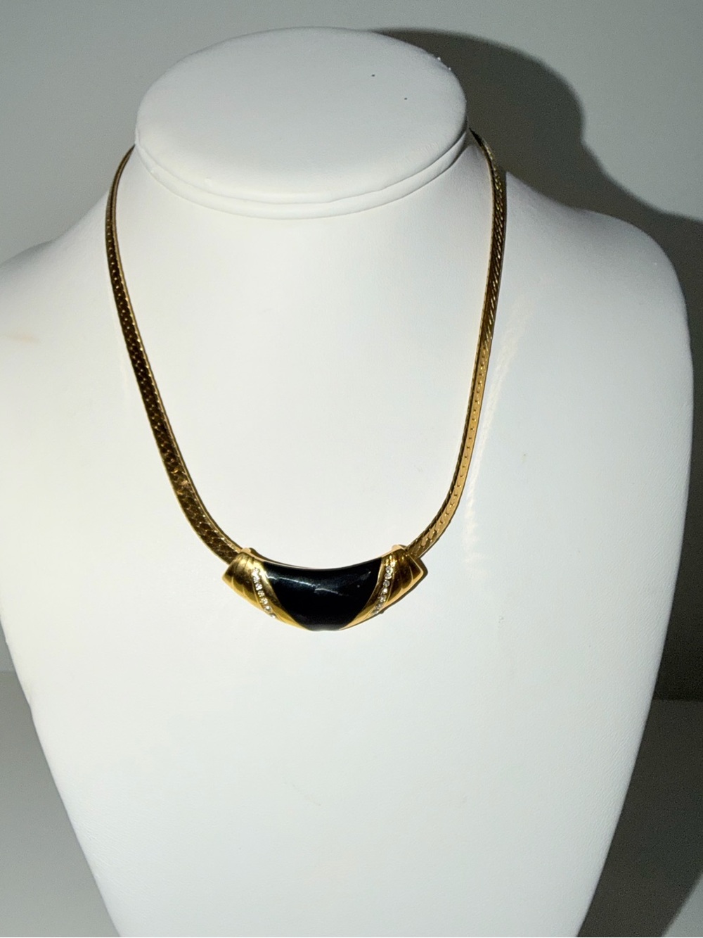 Vintage Signed Marvella Gold-Tone and Black Enamel Removable Pendant Necklace